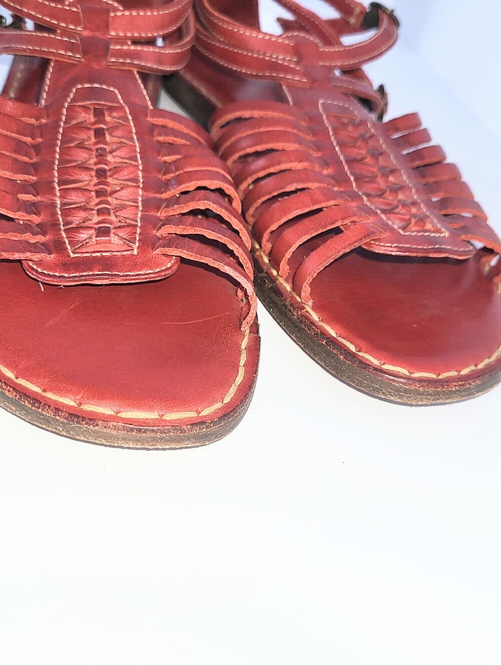 Frye Kayla Huarache Sandals Caged Gladiator Genuine Leather Oxblood Red Size 8.5 - Picture 10 of 16